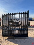 UNUSED 14' BI-PARTING IRON GATE W/ COW DESIGN