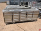 9.5'L X 2'W X 3'H STAINLESS STEEL TOOLBOX W/ (18) DRAWERS & (2) CABINETS