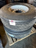 (2) UNUSED SUPERMAX 445/65R22.5 TIRES MTD ON BUDD WHEELS