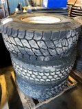 STACK OF (1) UNUSED HANKOOK 445/65R22.5 MTD ON BUDD WHEEL & (2) OTHER BRAND USED 445/R222.5 MTD ON B