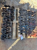 PALLET OF (26) BJ STYLE ROD TONG INNER RINGS & JAWS, (22) ROD BACK-UP WRENCHES