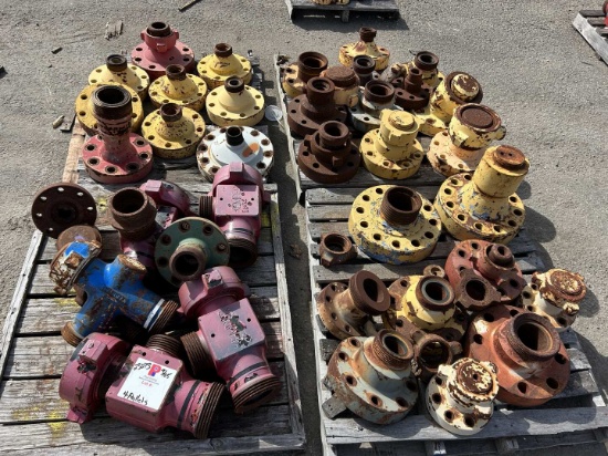 (4) PALLETS OF SOME UNUSED RECON VARIOUS SIZE 15K WP WECO ADAPTER FLANGES, (4) KEMPER 4" X 3" 1502 1