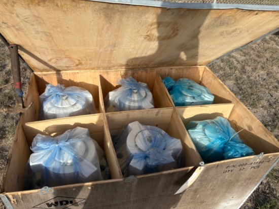 CRATE OF (12) NEW WDI 4-1/16" 15M WECO FLANGES W/ 4" 1502 FITTINGS, 1-1/8" THREADED CAP
