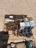 PALLET OF (19) ASSORTED SIZE DRILL BITS, PNEUMATIC ACTUATORS, (2) INCOMPLETE 4OD PACKERS