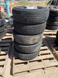 (4) FIRESTONE LT225/75R16 TIRES W/ (5)  8-LUG WHEELS