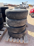 (3) BRIDGESTONE LT225/75R16 TIRES W/ (1) 8-LUG WHEEL