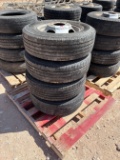 (4) FIRESTONE LT225/75R16 TIRES W/ 8-LUG WHEELS