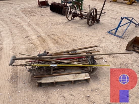 PALLET OF ASSORTED LANDSCAPING TOOLS