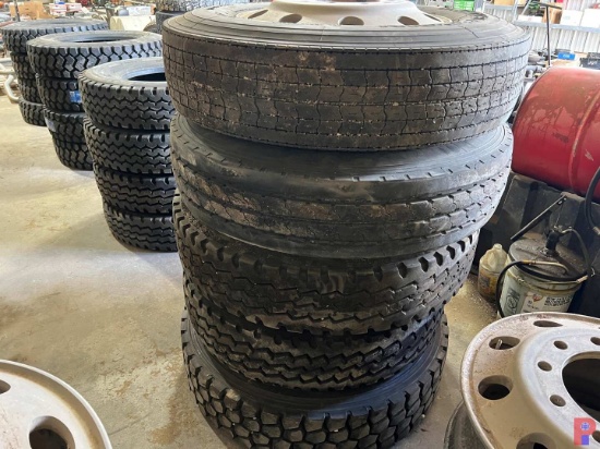 5 - USED MISMATCHED 11R24.5 TIRES AND 10 LUG WHEELS