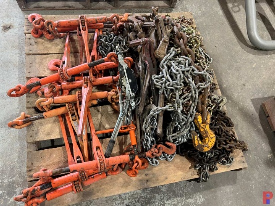 PALLET OF TIE DOWN CHAIN & BOOMERS