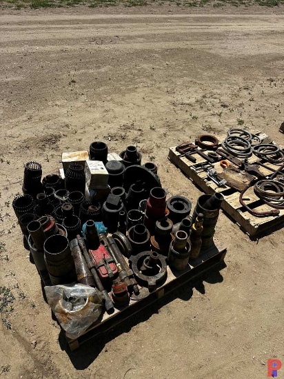 (3) PALLETS W/ WELLHEAD & CASING ADAPTERS, SWABBING RUBBERS, STRIPPER HEAD, MISC. CLAMPS & RING GASK