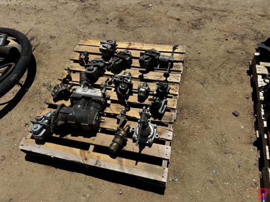 (2) PALLETS W/ REXROTH AIR CONTROL VALVES, BRAKE PADS, & MISC. FITTINGS