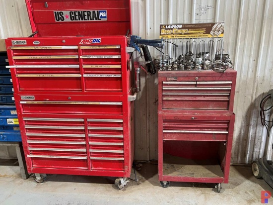 US GENERAL 22 DRAWER INDUSTRIAL TOOL BOX & POPULAR MECHANICS TOOL BOX W/ TOOLS TO INCLUDE: SEE DETAI