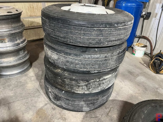 FOUR GOODYEAR 295/75R22.5 10 LUG WHEELS & TIRES