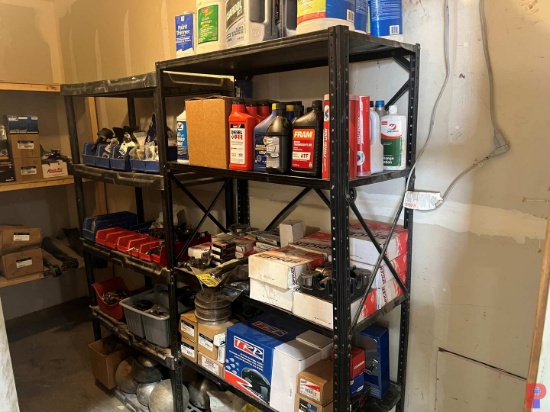 9 - SHELVES CONTAINING TRANSMISSION FLUID, MOTOR OIL, BRAKE FLUID, GREASE, PURGE VALVES, & SEE DETAI