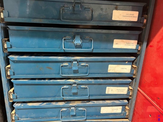 FASTENAL, KAR PRODUCTS, & BOWMAN ORGANIZED BINS CONTAINING SCREWS, NUTS, COTTER PINS, SOLDER CONNECT