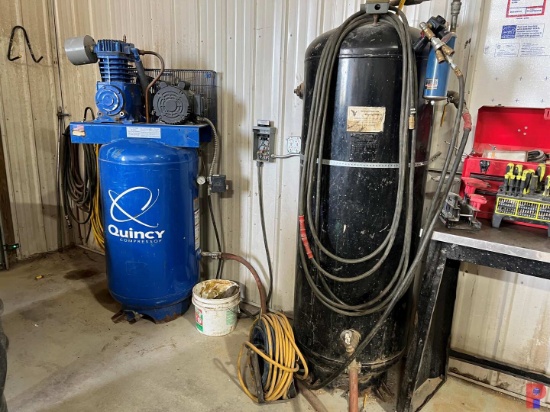 QUINCY 17.7CFM 80 GALLON COMPRESSOR W/ BLACKHAWK 120 GALLON AIR STORAGE TANK & HOSES