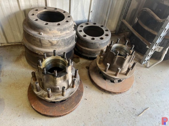TWO TRUCK AXLE WHEEL HUBS W/ STUD & THREE 10 LUG HUBS