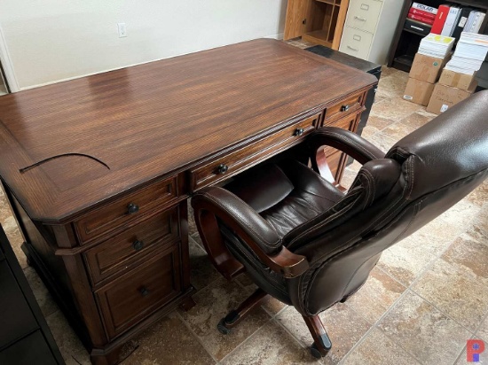 OFFICE CONTENTS TO INCLUDE 30"X62" WOOD DESK, 4&3 DRAWER FILE CABINETS, & SEE DETAILS