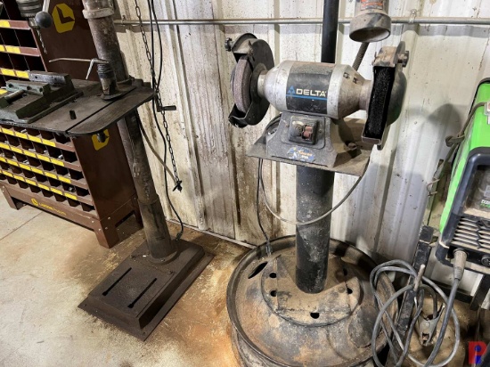 DELTA MODEL 17-950L DRILL PRESS, DELTA GRINDER, W/ BOLT, NUT & WASHER BIN
