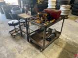 DEWALT ELECTRIC IMAPCT, DRILL, FLASHLIGHT, BATTERIES, & CHARGER W/ ROLLING METAL TABLES & TWO MECHAN