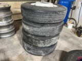 FOUR GOODYEAR 295/75R22.5 10 LUG WHEELS & TIRES