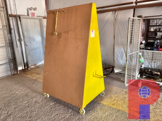 (2) A-FRAME TOOL RACKS, METAL STORAGE RACK, TRUCK TOOLBOX & WATER ...