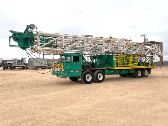 FRANKS 4-AXLE DOUBLE DRUM DRWKS WELL SERVICE RIG (96'x215K MAST)