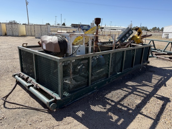 20 X 8.3 Tool / Drilling Rig Junk Basket Skidded Includes Rotary Swivel & Related Contents