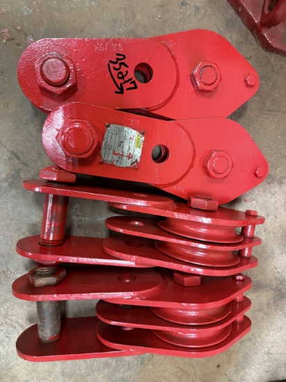 (2) Johnson Block 6.5 Ton Dbl 5/8-Sheave Blocks & (2) Johnson 8.3 Ton Sgl Sheave Blocks