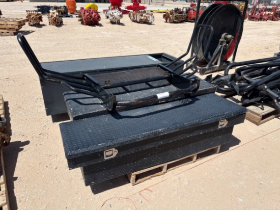(2) pickup truck toolboxes, (1) grill guard, & (1) 80 x 24 x 20 locker