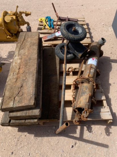 Pallet of Rig Boards,Tool Dolly, & 2 7/8 Mud Bucket