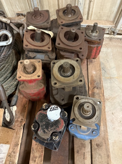 Row Of (9) Assorted Direct Mount Splined Hydraulic Pumps
