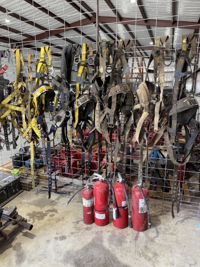 Lot W/ (10) Saftey Harnesses, (4) Fire Extinguishers