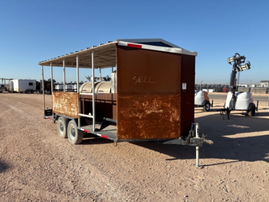 SHOPBUILT 18 x 100 t/a bumper pull BBQ trailer