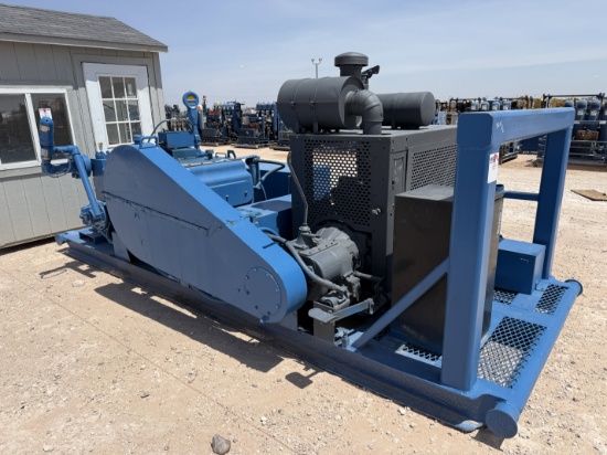 SMC T-165-5 5K WP TRIPLEX WELL SERVICE PUMP P/B CUMMINS 6-CYL TURBO DIESEL ENGINE SKIDDED