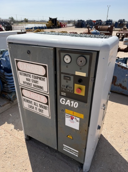 ATLAS COPCO MODEL GA 10, 51.7-CFM / 132-PSI P/B 10-HP ELECTRIC MOTOR