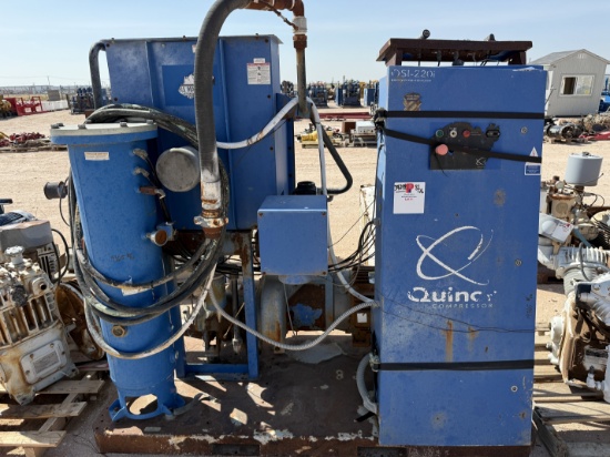 QUINCY MODEL QSI-220I, 206-CFM / 125-PSI ROTARY SCREW AIR COMPRESSOR P/B 50-HP ELECTRIC MOTOR, SKIDD