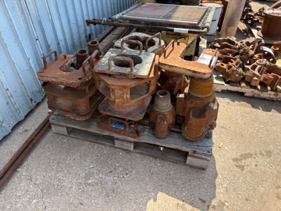 (6) assorted size tricone drill bits & (8) assorted bit breakers & slip plates