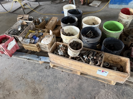 (2) PALLETS OF VARIOUS BOLTS, FITTINGS, CLEVISs, SOME ENGINE PARTS