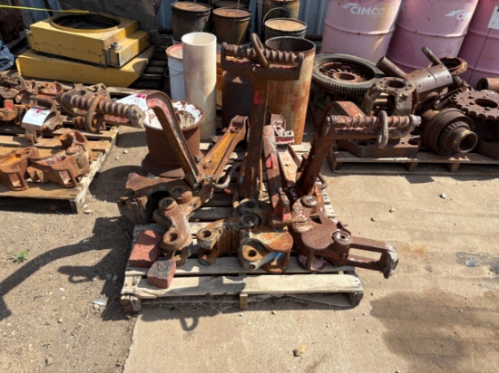 (3) assorted manual tongs & pallet of tong jaws