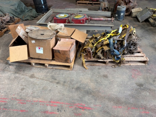 (2 pallets) assorted brake pads f/ draw works & assorted safety harnesses