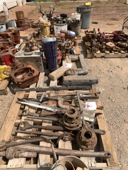 (4) Pallets of Wrenches, Pipe Wrenches, 5-1/2 Basket, 1002 Fittings, Bolts, and Pneumatic Controls