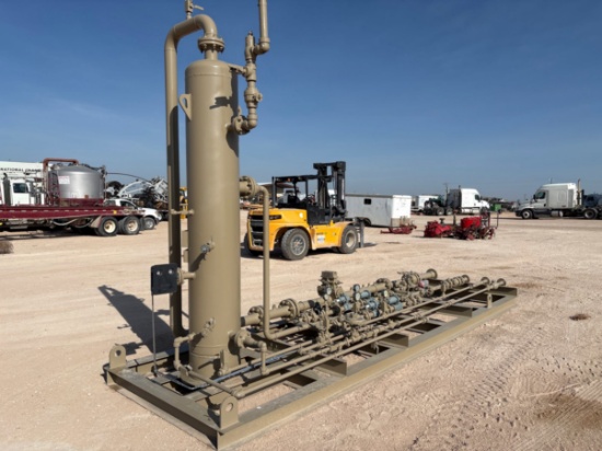 Edge industries 18od x 76H s/s vertical separator w/ manifold mtd on 20 x 6 skid