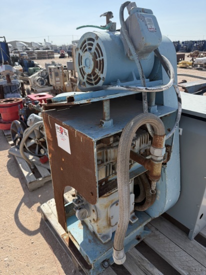 QUINCY MODEL 350, 36-CFM / 175-PSI AIR COMPRESSOR W/ 10-HP ELECTRIC MOTOR BELT DRIVEN MTD ON BASE PL