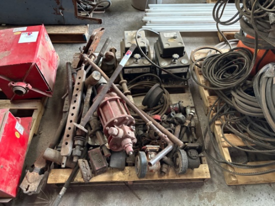 Pallet w/ (2) reds satellite control boxes, pneumatic charge pump, etc..