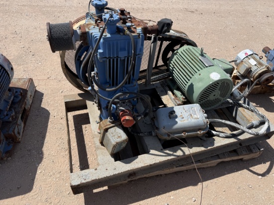 QUINCY MODEL 370, 49.7CFM / 200-PSI INDUSTRIAL AIR COMPRESSOR P/B 20-HP ELECTRIC MOTOR MTD ON SKID