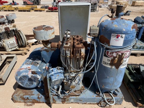 QUINCY MODEL 390, 69.2-CFM / 200-PSI INDUSTRIAL AIR COMPRESSOR P/B 25-HP ELECTRIC MOTOR MTD ON SKID