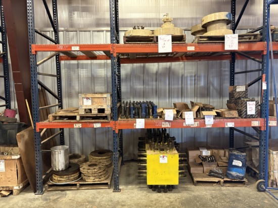 Contents of (5 shelves) w/ (3) 4-way 7 fluid crosses, 250+ assorted stud bolts, 15k spacer spools, &