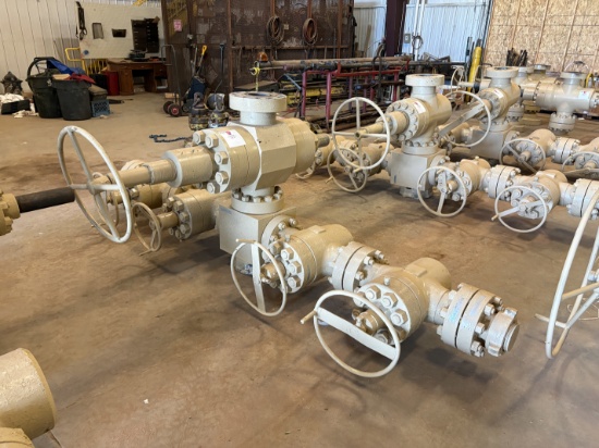 (4) 4-1/16 10k gate valves, (1) 5-1/8 10k gate valve & (1) 4-way fluid cross